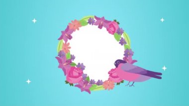 Güzel çiçekler bahçe ve kelebek çerçeveli kuş.