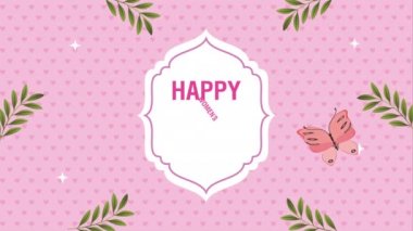 Yaprakları ve kelebekleri olan mutlu kadınlar günü kartı.