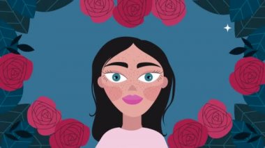 Güllü ve kadın karakterli mutlu kadınlar günü kartı.