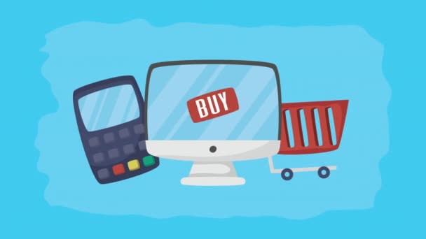 Tecnologia de compras on-line com desktop — Vídeo de Stock