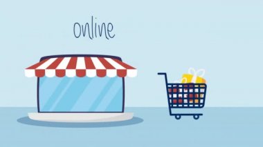Bilgisayarlı online alışveriş teknolojisi ve el arabasında hediyeler