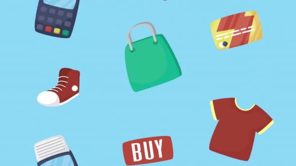 Tecnología de compras en línea establecer iconos — Vídeo de stock
