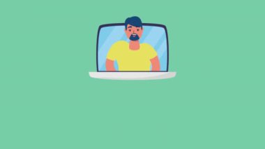 Bilgisayardaki adam alışveriş arabasıyla çevrimiçi