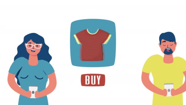 Casal usando smartphones compras on-line — Vídeo de Stock