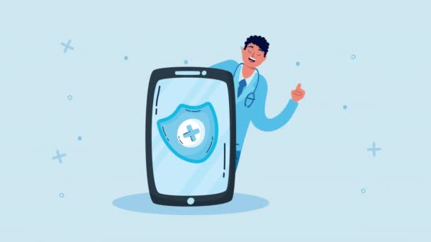 Smartphone mit Online-Arzttechnik — Stockvideo
