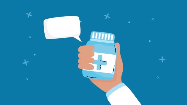 Hand with medicine bottle animation — Stock Video