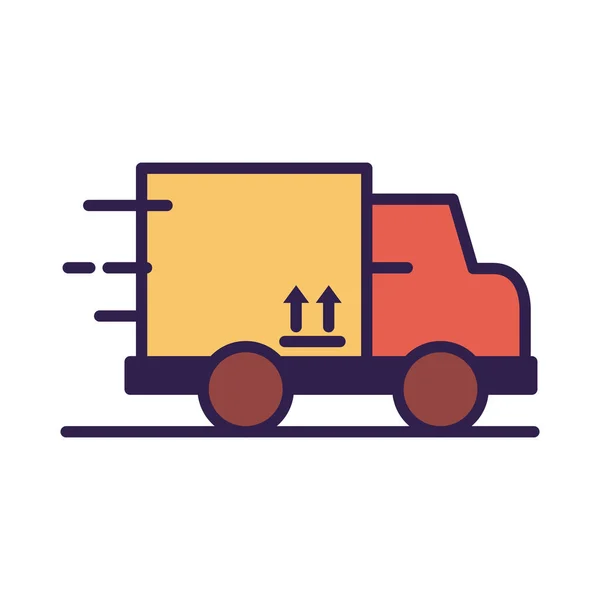 Teherautó dobozos csomagolás szállítási szolgáltatás vonal és töltse ki — Stock Vector