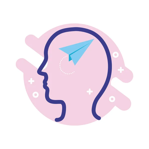Perfil com papel avião ícone estilo linha de saúde mental — Vetor de Stock
