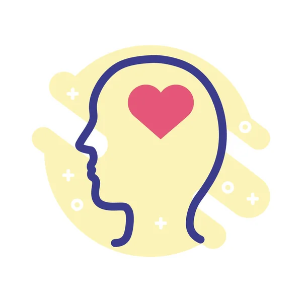 Profil avec coeur santé mentale ligne style icône — Image vectorielle
