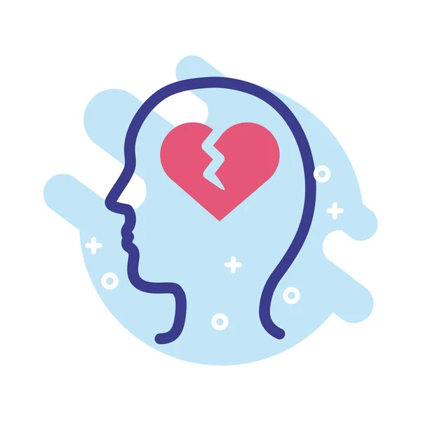 Kalp kırıcı zihinsel sağlık çizgisi biçimi simgesi olan profil — Stok Vektör