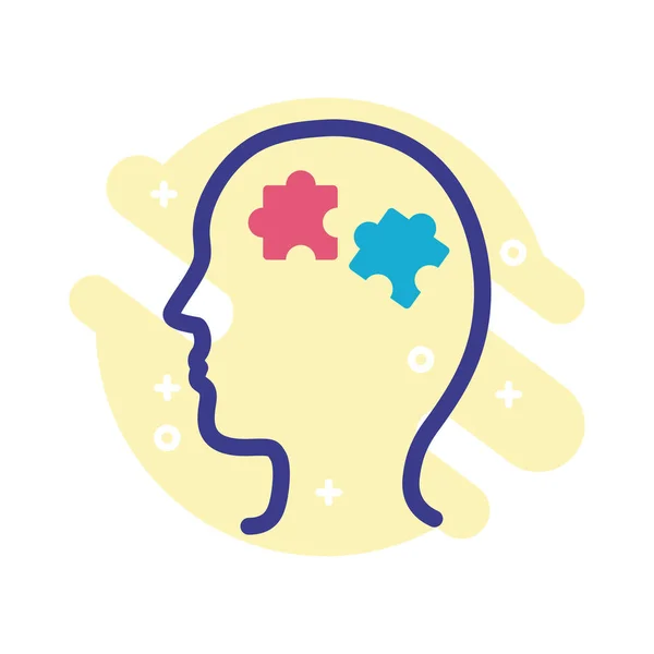 Profil avec puzzle pièces santé mentale ligne style icône — Image vectorielle