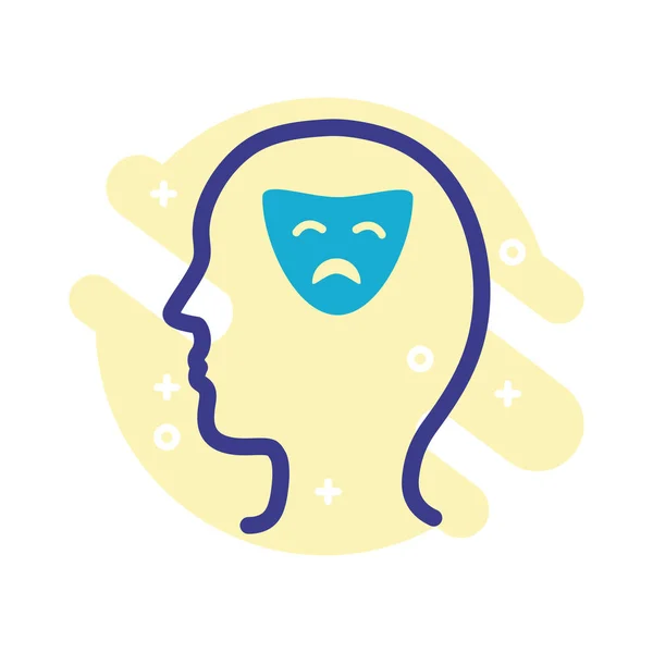 Profil avec masque triste santé mentale ligne style icône — Image vectorielle