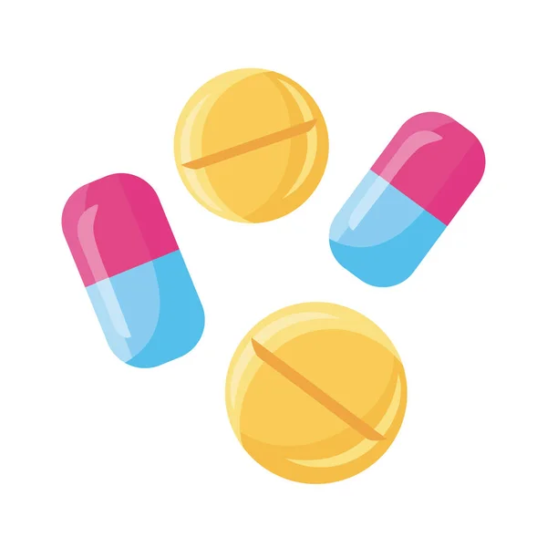 Cápsulas de medicamentos y pastillas drogas icono de estilo detallado — Vector de stock