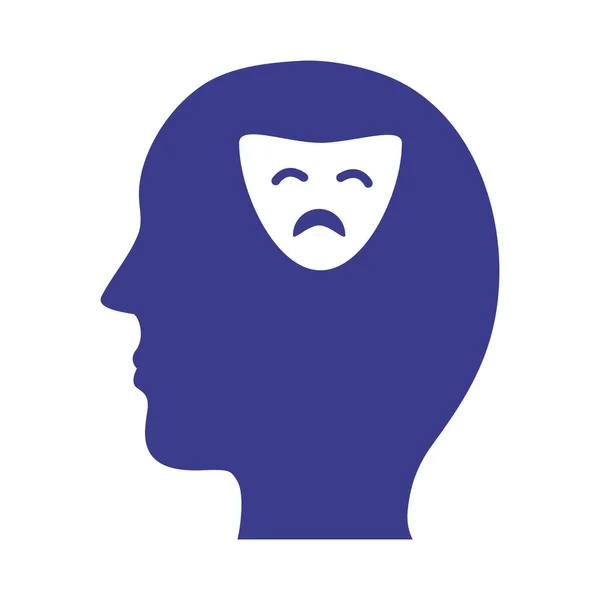 Profil mit trauriger Maske psychische Gesundheit Silhouette Stilikone — Stockvektor