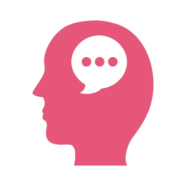 Konuşma baloncuğu zihinsel sağlık siluet biçimi simgesi ile profil — Stok Vektör