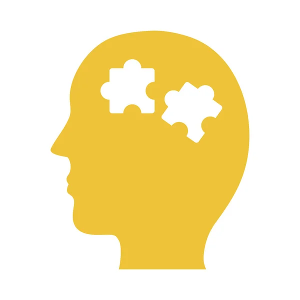 Profil avec puzzle pièces santé mentale silhouette style icône — Image vectorielle