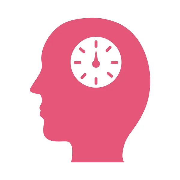 Saat saat zihinsel sağlık siluet biçimi simgesi ile profil — Stok Vektör