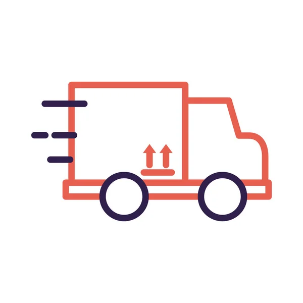 Truck with box carton packing delivery service line style — Stock Vector