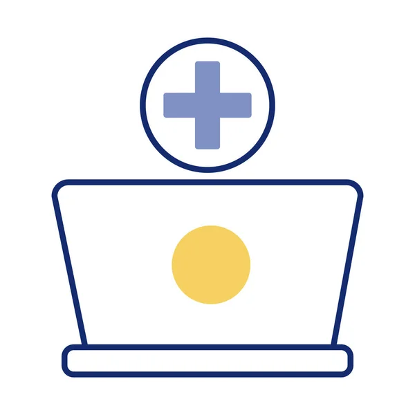 Laptop met medisch symbool gezondheid online lijn stijl — Stockvector