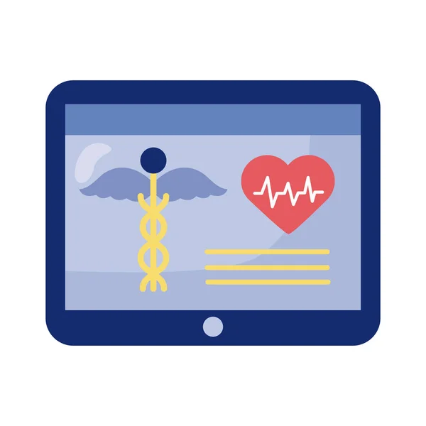 Tableta con símbolo médico salud en línea detaild estilo — Vector de stock