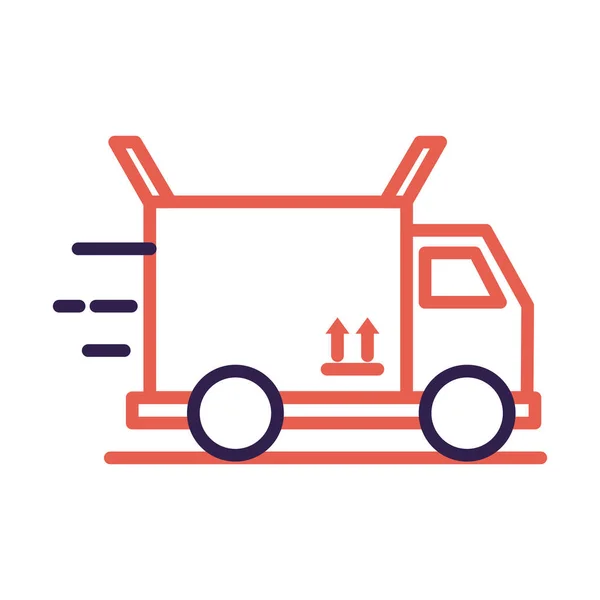 Truck with box carton packing delivery service line — Stock Vector