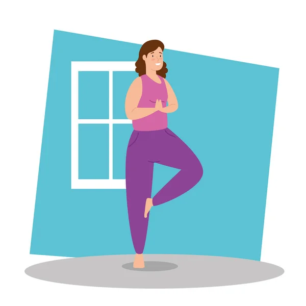 Donna che fa yoga in casa — Vettoriale Stock