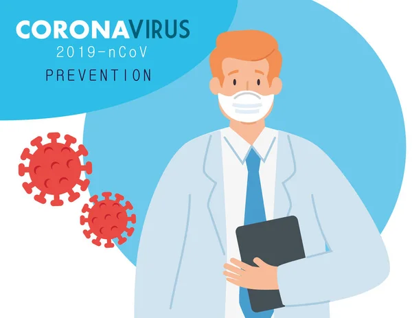 Врач в постере профилактики коронавируса 2019 ncov — стоковый вектор