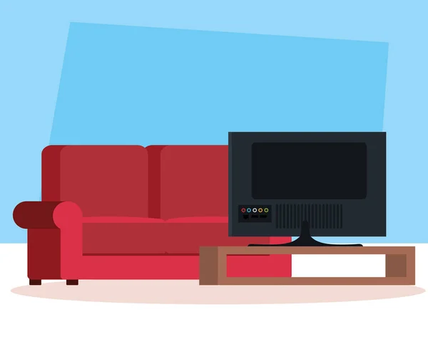 Sala de estar casa lugar con sofá y tv — Archivo Imágenes Vectoriales