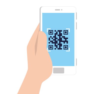 Akıllı telefon vektör tasarımı içinde el ve qr kodu
