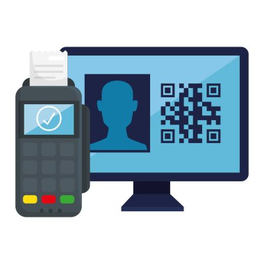 qr kodu bilgisayarın içinde ve datafhone vektör tasarımı