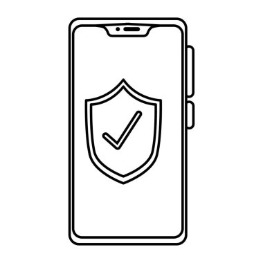 Akıllı telefon vektör tasarımının içindeki kalkanı işaretle