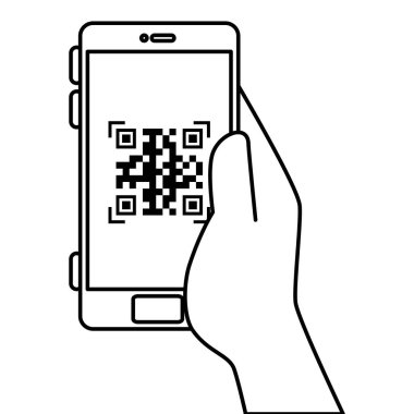 Akıllı telefon vektör tasarımı içinde el ve qr kodu