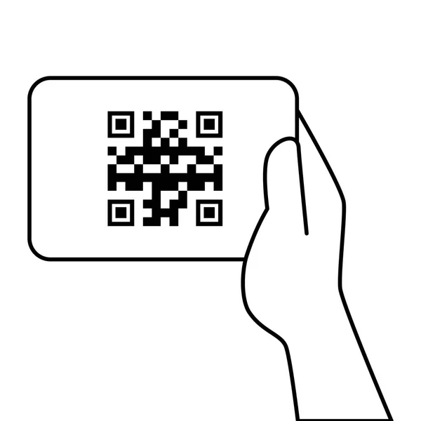 Mão segurando código qr sobre design de vetor de papel — Vetor de Stock