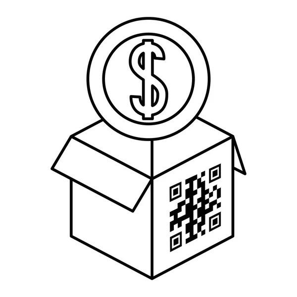 Qr código sobre caixa e design de vetor de moeda — Vetor de Stock