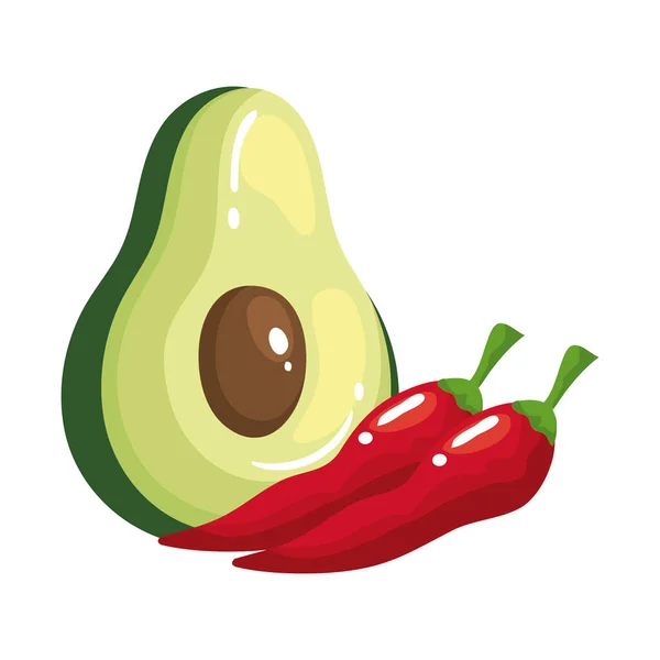 Geïsoleerde avocado en chillis vector ontwerp — Stockvector