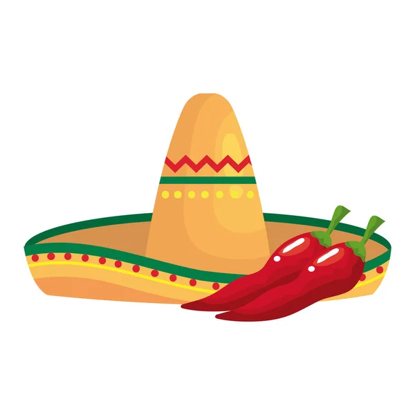 孤立的墨西哥帽和辣椒病媒设计 — 图库矢量图片