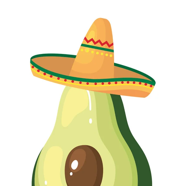 Abacate mexicano isolado com desenho vetorial chapéu —  Vetores de Stock