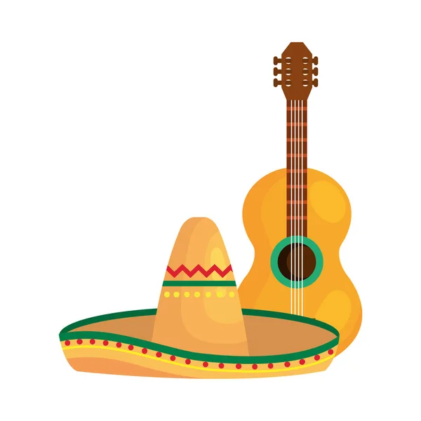 Isoliertes mexikanisches Hut- und Gitarrenvektordesign — Stockvektor