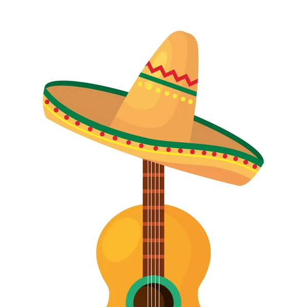 帽子のベクトルデザインと絶縁メキシコのギター — ストックベクタ