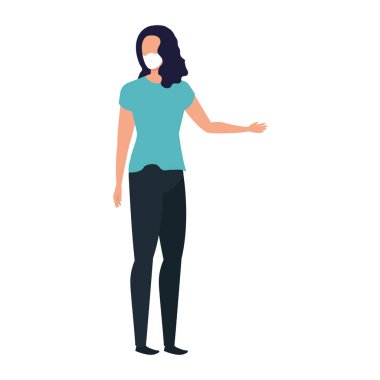 Yüz maskeli genç kadın izole edilmiş ikon