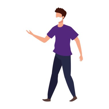 Yüz maskeli genç adam izole edilmiş simge