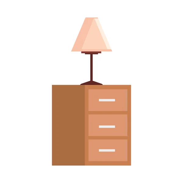 Holzschublade mit Lampe dekorativ isoliert Symbol — Stockvektor