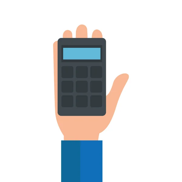 Рука с калькулятором финансов изолированный значок — стоковый вектор
