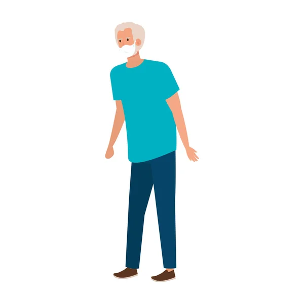 Oude man met gezichtsmasker geïsoleerd icoon — Stockvector