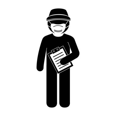 Yapılacaklar listesi ile yüz maskesi kullanan dağıtım işçisi silueti