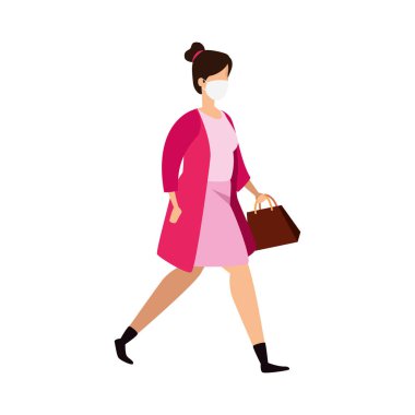 Yüz maskeli genç kadın izole edilmiş ikon