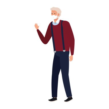 Yüz maskeli yaşlı adam izole edilmiş simge