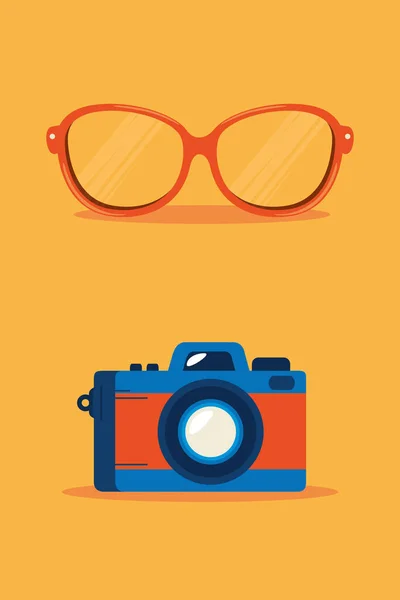 Câmera fotográfica com ícones de óculos —  Vetores de Stock