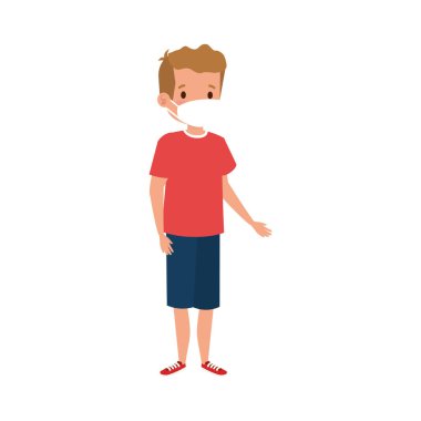 Yüz maskesi olan sevimli çocuk izole edilmiş ikon