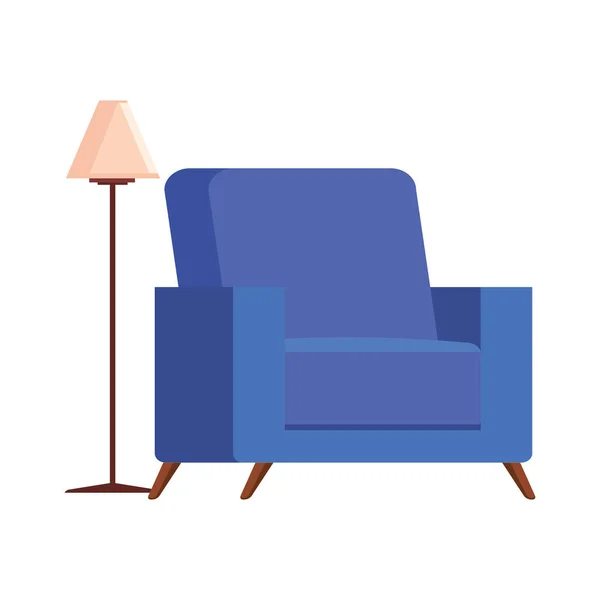 Padlólámpás kanapé dekorációval — Stock Vector